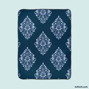 Classical Damask Pattern on Midnight Blue  BG Fleece Blanket 1