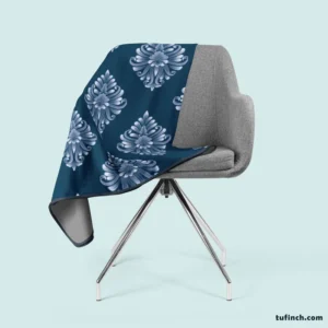 Classical Damask Pattern on Midnight Blue  BG Fleece Blanket 2