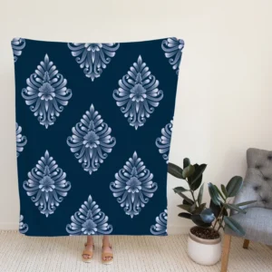 Classical Damask Pattern on Midnight Blue  BG Fleece Blanket