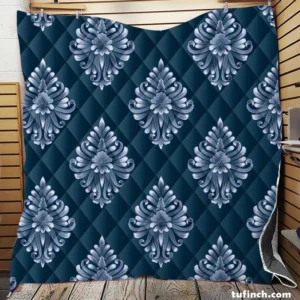 Classical Damask Pattern on Midnight Blue  BG Quilt Blanket