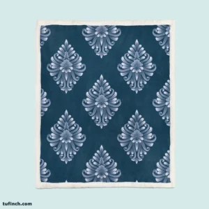 Classical Damask Pattern on Midnight Blue  BG Sherpa Fleece Blanket 1