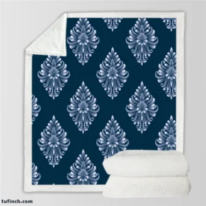 Classical Damask Pattern on Midnight Blue  BG Sherpa Fleece Blanket