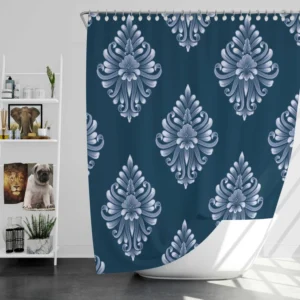 Classical Damask Pattern on Midnight Blue  BG Shower Curtain