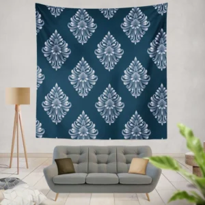 Classical Damask Pattern on Midnight Blue  BG Wall Tapestry