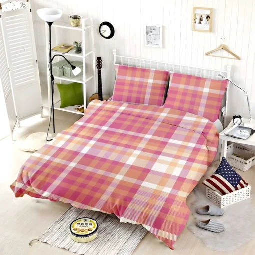 Classical Pink Tartan Scottish Style Bedding Set