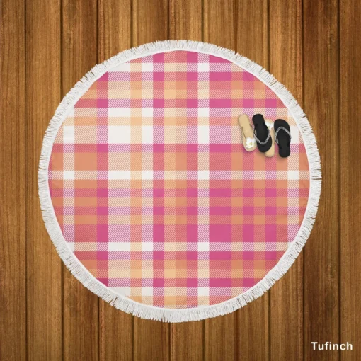 Classical Pink Tartan Scottish Style Round Beach Towel