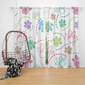 Color Pencil Sketched Dog Paw Curtain