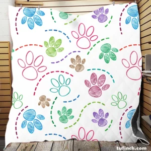 Color Pencil Sketched Dog Paw Quilt Blanket