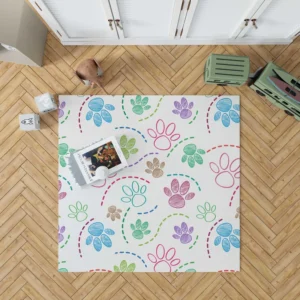 Color Pencil Sketched Dog Paw Rug