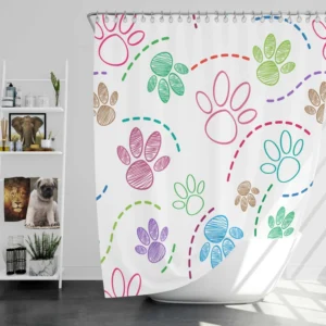 Color Pencil Sketched Dog Paw Shower Curtain