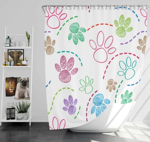 Color Pencil Sketched Dog Paw Shower Curtain