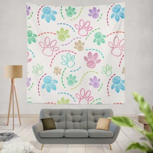 Color Pencil Sketched Dog Paw Wall Tapestry