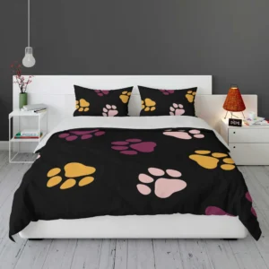 Colored Dog Paws Print Bedding Set 1