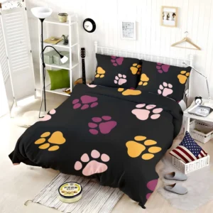 Colored Dog Paws Print Bedding Set