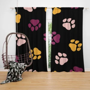 Colored Dog Paws Print Curtain