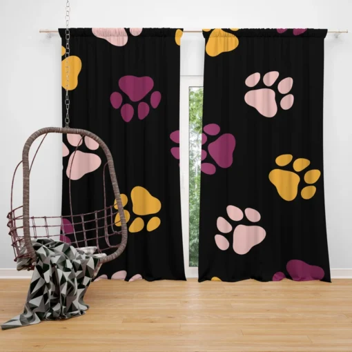 Colored Dog Paws Print Curtain