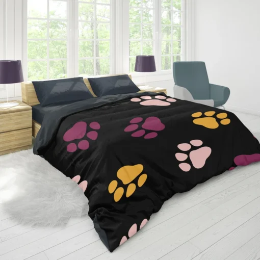 Colored Dog Paws Print Duvet Cover 1