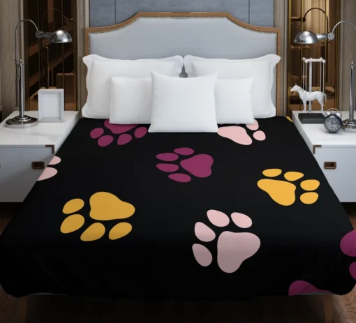 Colored Dog Paws Print Duvet Cover