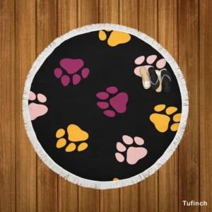 Colored Dog Paws Print Round Beach Towel