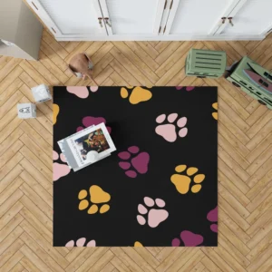 Colored Dog Paws Print Rug