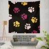 Colored Dog Paws Print Wall Tapestry