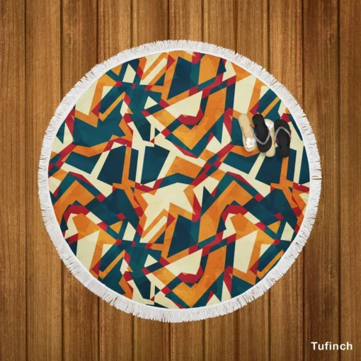 Colored Mosaic Seamless Pattern Round Beach Towel