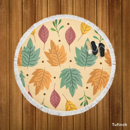 Colorful Autumn Mix Nature Leaves Round Beach Towel