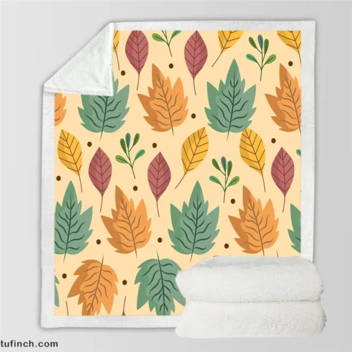 Colorful Autumn Mix Nature Leaves Sherpa Fleece Blanket