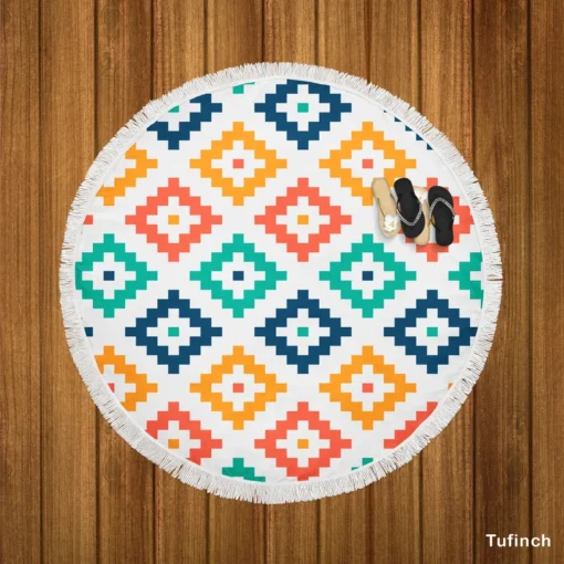 Colorful Aztec Simple Pattern Round Beach Towel