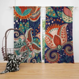 Colorful Batik Floral Design Curtain