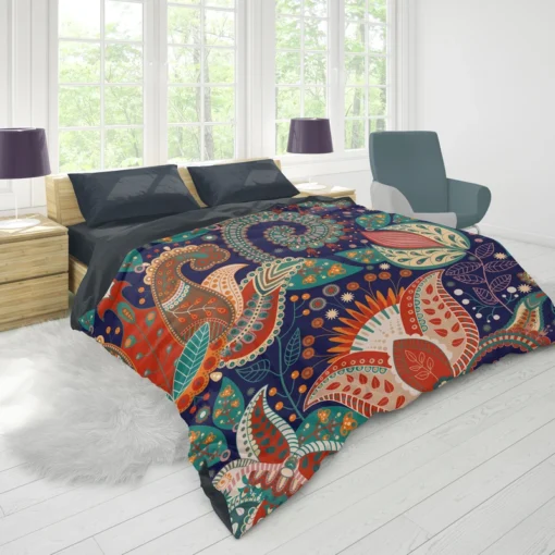 Colorful Batik Floral Design Duvet Cover 1