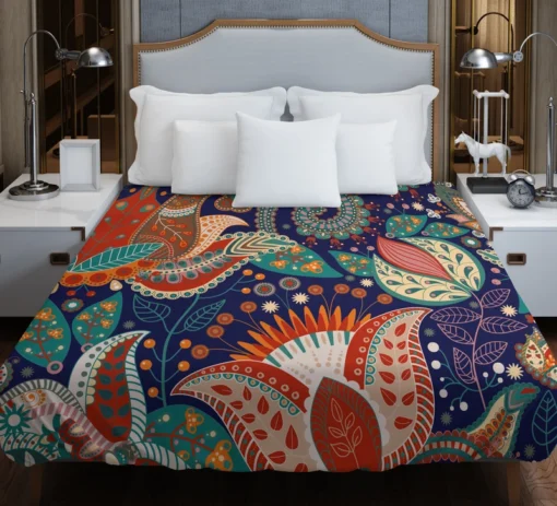 Colorful Batik Floral Design Duvet Cover