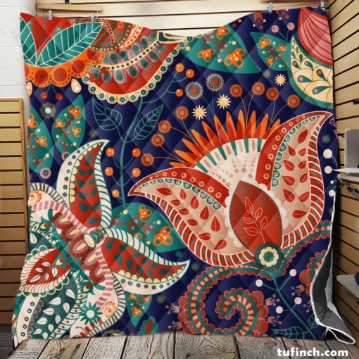 Colorful Batik Floral Design Quilt Blanket