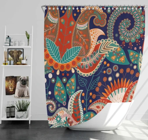 Colorful Batik Floral Design Shower Curtain