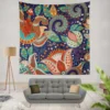 Colorful Batik Floral Design Wall Tapestry