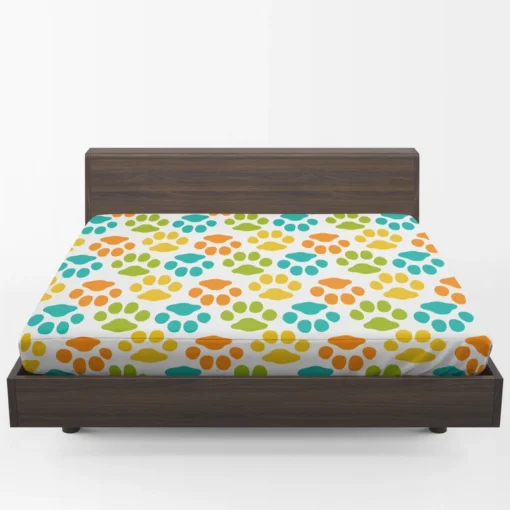 Colorful Dog Traces Design Fitted Sheet 1