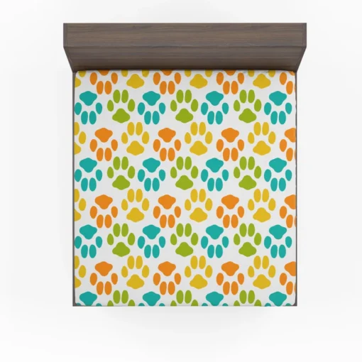 Colorful Dog Traces Design Fitted Sheet