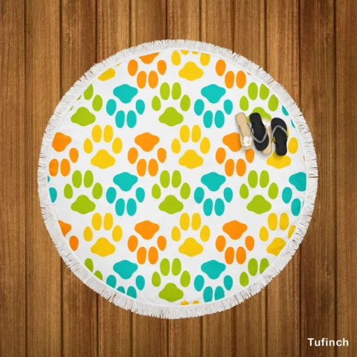 Colorful Dog Traces Design Round Beach Towel