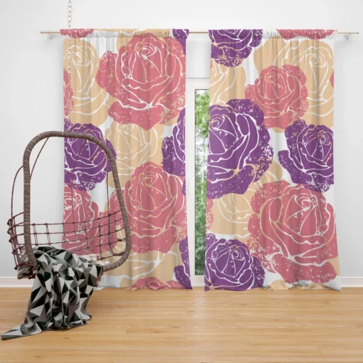 Colorful Drawn Roses Curtain