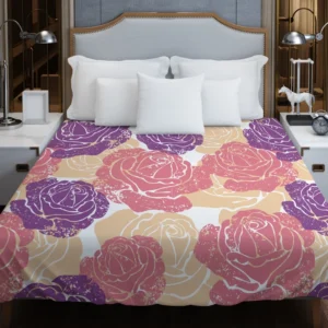 Colorful Drawn Roses Duvet Cover