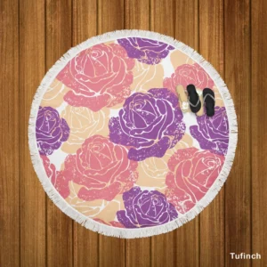 Colorful Drawn Roses Round Beach Towel