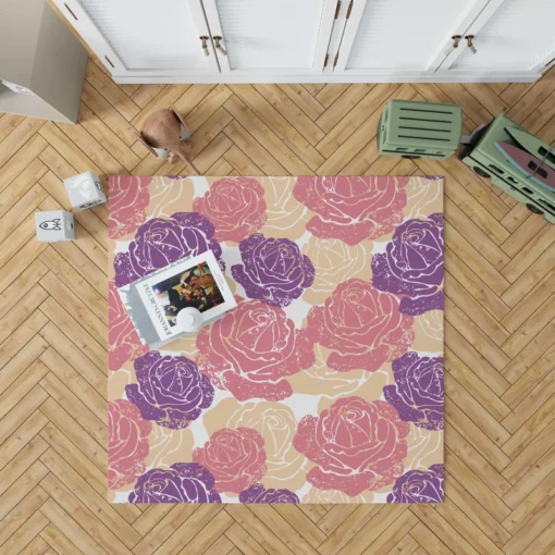 Colorful Drawn Roses Rug