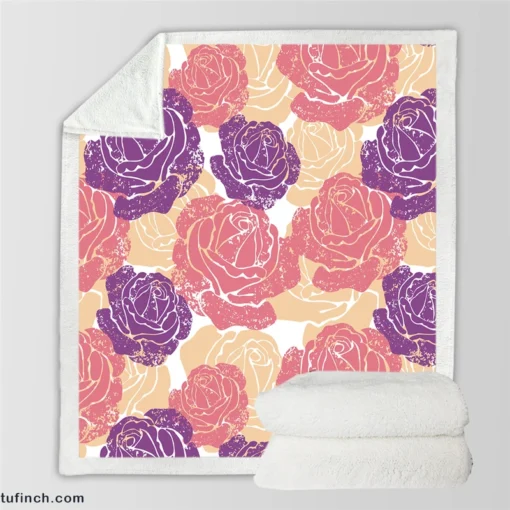 Colorful Drawn Roses Sherpa Fleece Blanket