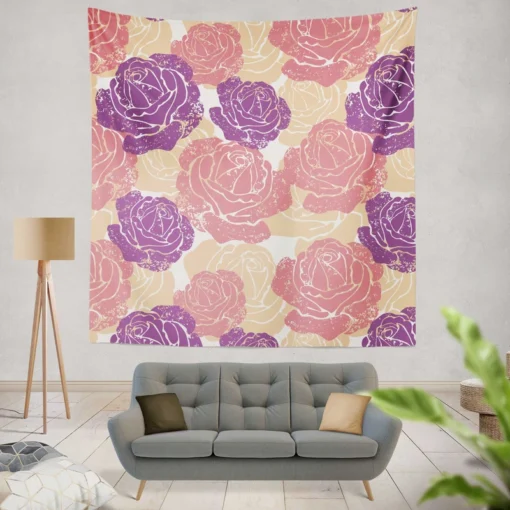 Colorful Drawn Roses Wall Tapestry