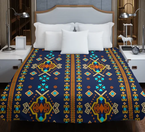 Colorful Ethnic Blue Pattern Duvet Cover