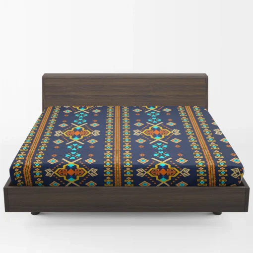 Colorful Ethnic Blue Pattern Fitted Sheet 1