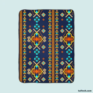 Colorful Ethnic Blue Pattern Fleece Blanket 1