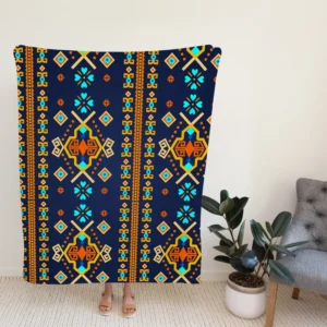 Colorful Ethnic Blue Pattern Fleece Blanket