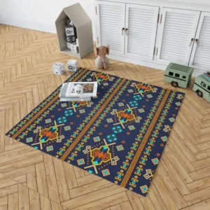 Colorful Ethnic Blue Pattern Rug 1