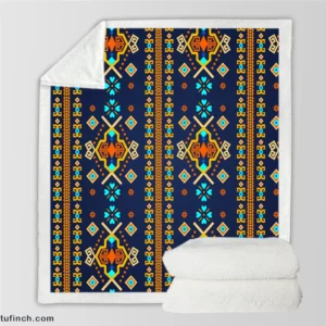 Colorful Ethnic Blue Pattern Sherpa Fleece Blanket